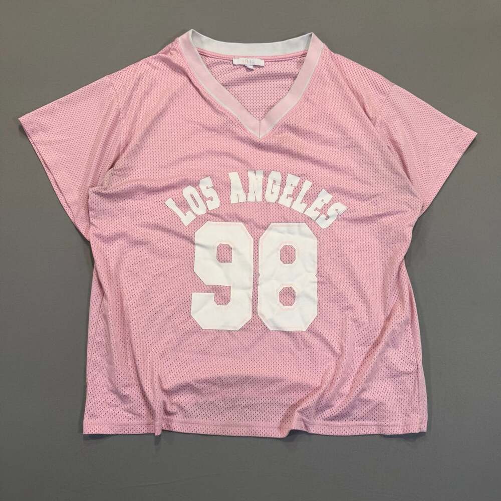 Iris Los Angeles 98 Jersey Top Size M Pink Mesh V-Neck T-Shirt